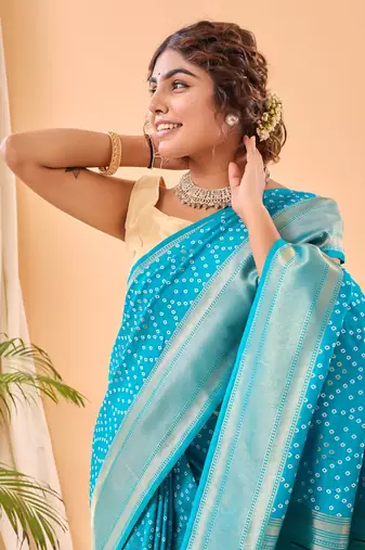 Sky Blue Paithani Silk Saree And Rich Pallu Saree With Blouse For Women