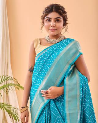 Sky Blue Paithani Silk Saree And Rich Pallu Saree With Blouse For Women 5