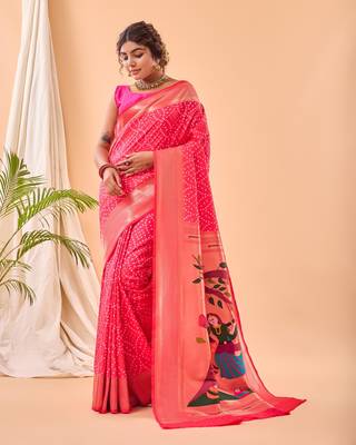 Pink Paithani Silk Saree And Rich Pallu Saree With Blouse For Women 1