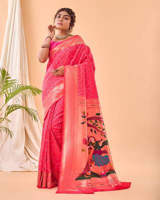 Pink Paithani Silk Saree And Rich Pallu Saree With Blouse For Women 2