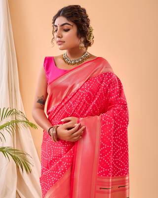 Pink Paithani Silk Saree And Rich Pallu Saree With Blouse For Women 4