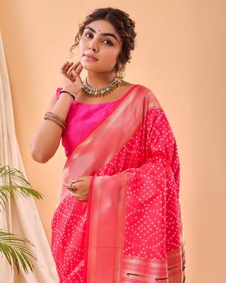 Pink Paithani Silk Saree And Rich Pallu Saree With Blouse For Women 5