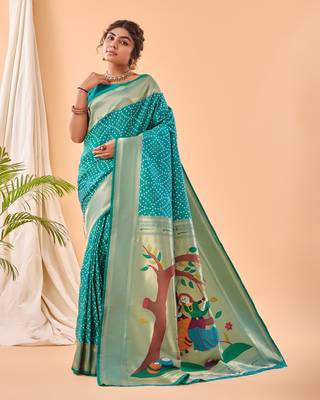 Rama Paithani Silk Saree And Rich Pallu Saree With Blouse For Women 2