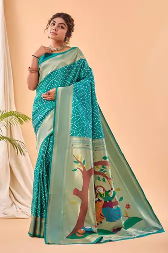 Rama Paithani Silk Saree And Rich Pallu Saree With Blouse For Women