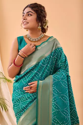 Rama Paithani Silk Saree And Rich Pallu Saree With Blouse For Women