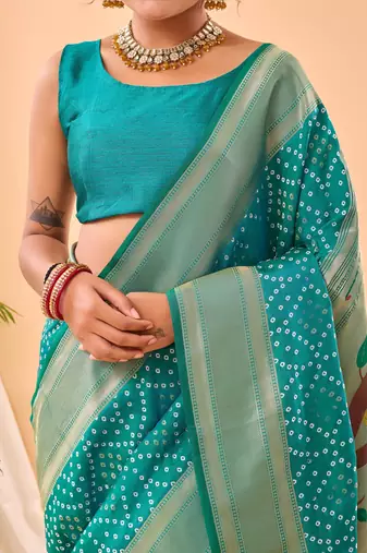 Rama Paithani Silk Saree And Rich Pallu Saree With Blouse For Women