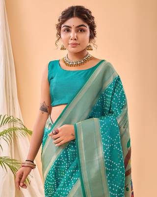 Rama Paithani Silk Saree And Rich Pallu Saree With Blouse For Women 5