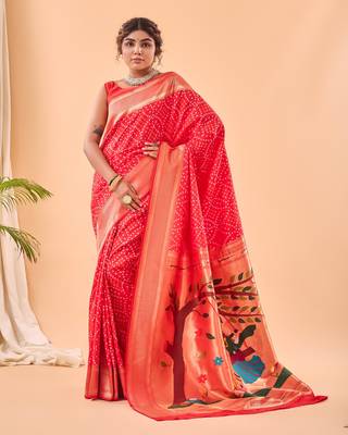 Red Paithani Silk Saree And Rich Pallu Saree With Blouse For Women 1