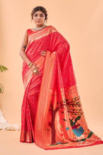 Red Paithani Silk Saree And Rich Pallu Saree With Blouse For Women