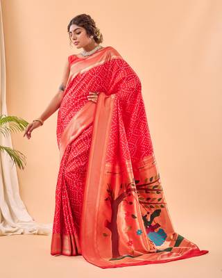 Red Paithani Silk Saree And Rich Pallu Saree With Blouse For Women 2
