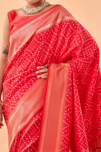 Red Paithani Silk Saree And Rich Pallu Saree With Blouse For Women
