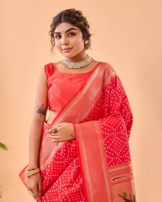 Red Paithani Silk Saree And Rich Pallu Saree With Blouse For Women 4