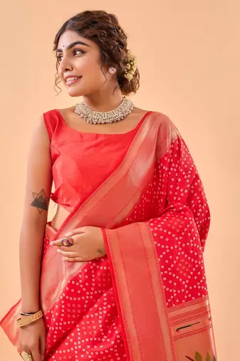 Red Paithani Silk Saree And Rich Pallu Saree With Blouse For Women