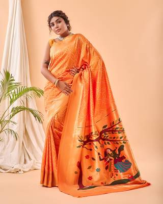 Yellow Paithani Silk Saree And Rich Pallu Saree With Blouse For Women 1
