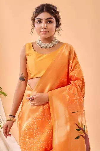 Yellow Paithani Silk Saree And Rich Pallu Saree With Blouse For Women
