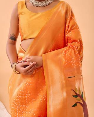 Yellow Paithani Silk Saree And Rich Pallu Saree With Blouse For Women 4