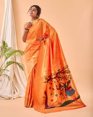 Yellow Paithani Silk Saree And Rich Pallu Saree With Blouse For Women 5