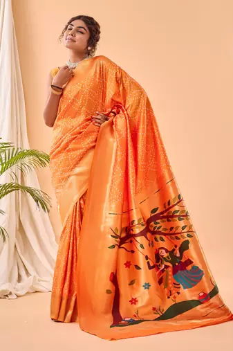 Yellow Paithani Silk Saree And Rich Pallu Saree With Blouse For Women