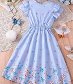 Lavender color printed cotton blend fit&flared style dresses