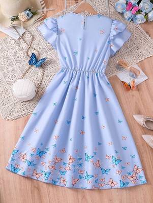 Lavender color printed cotton blend fit&flared style dresses 2