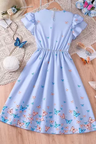 Lavender color printed cotton blend fit&flared style dresses