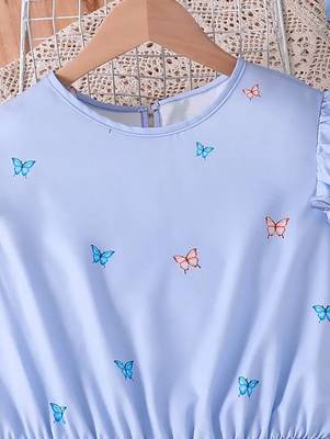 Lavender color printed cotton blend fit&flared style dresses 3