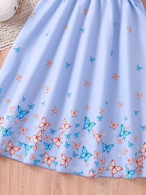 Lavender color printed cotton blend fit&flared style dresses 4