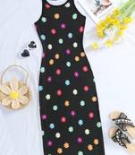 Black color printed cotton blend bodycon style dresses