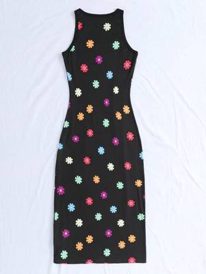 Black color printed cotton blend bodycon style dresses 2