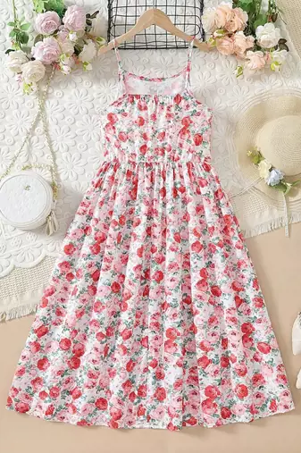 Multi color printed cotton blend fit&flared style dresses