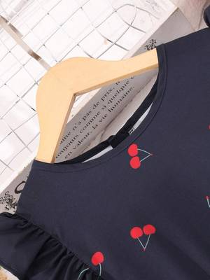 Navy blue color printed cotton blend fit&flared style dresses 3