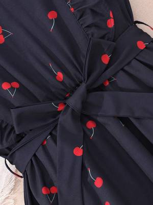 Navy blue color printed cotton blend fit&flared style dresses 4