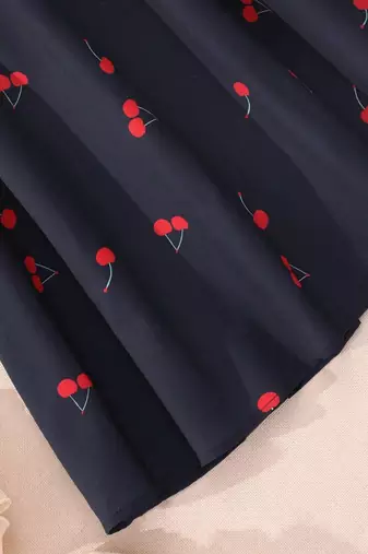 Navy blue color printed cotton blend fit&flared style dresses