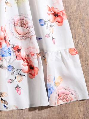 White color printed cotton blend fit&flared style dresses 4