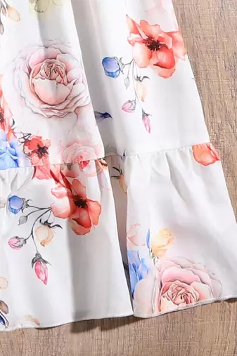 White color printed cotton blend fit&flared style dresses