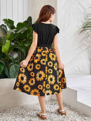Black color printed cotton blend fit&flared style dresses 3