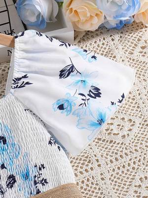 Sea foam white color printed cotton blend fit&flared style dresses 3