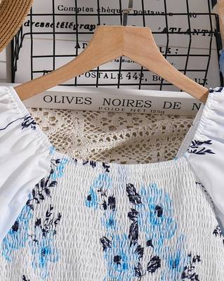 Sea foam white color printed cotton blend fit&flared style dresses 4