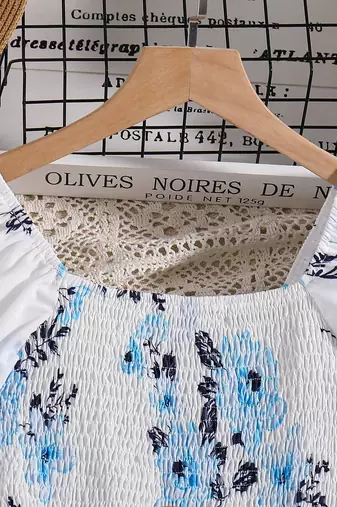 Sea foam white color printed cotton blend fit&flared style dresses