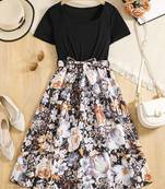Black color printed cotton blend fit&flared style dresses