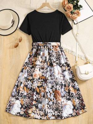 Black color printed cotton blend fit&flared style dresses 2