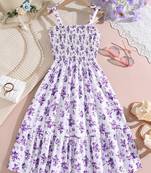 Purple color printed cotton blend fit&flared style dresses