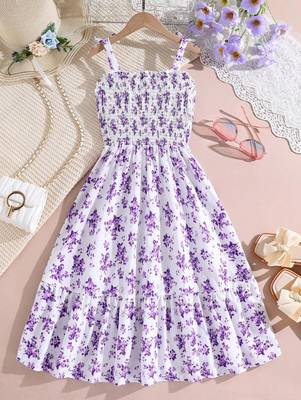 Purple color printed cotton blend fit&flared style dresses 2