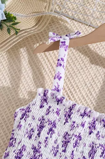 Purple color printed cotton blend fit&flared style dresses
