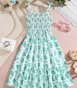 Mint green color printed cotton blend fit&flared style dresses