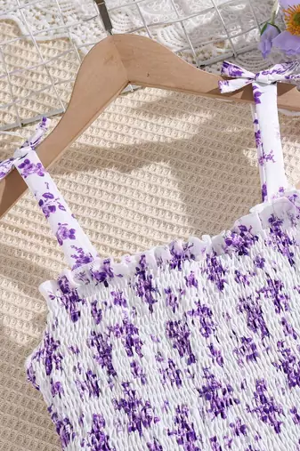 Purple color printed cotton blend fit&flared style dresses