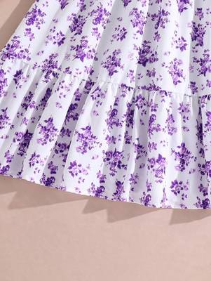 Purple color printed cotton blend fit&flared style dresses 5