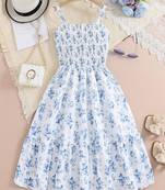 Ocean blue color printed cotton blend fit&flared style dresses