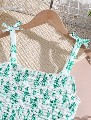 Mint green color printed cotton blend fit&flared style dresses 3