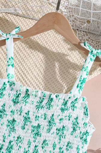 Mint green color printed cotton blend fit&flared style dresses